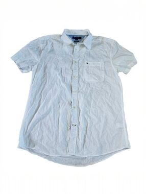 Men's Tommy Hilfiger XL White Blue Short Sleeve Casual Button Down Shirt